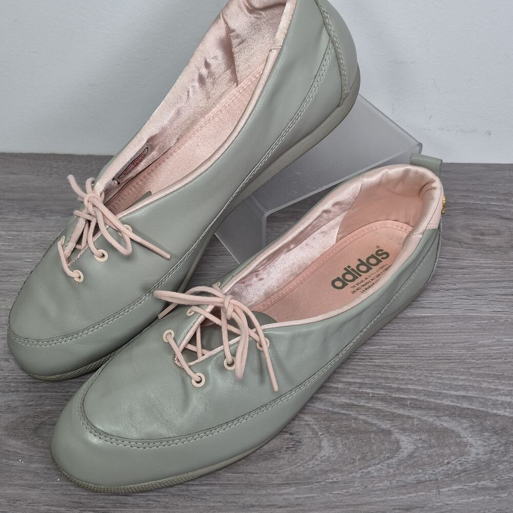 Adidas Women's Gray Leather Ballerina Pink Satin Shoes Sz 8.5 Ballet Dance